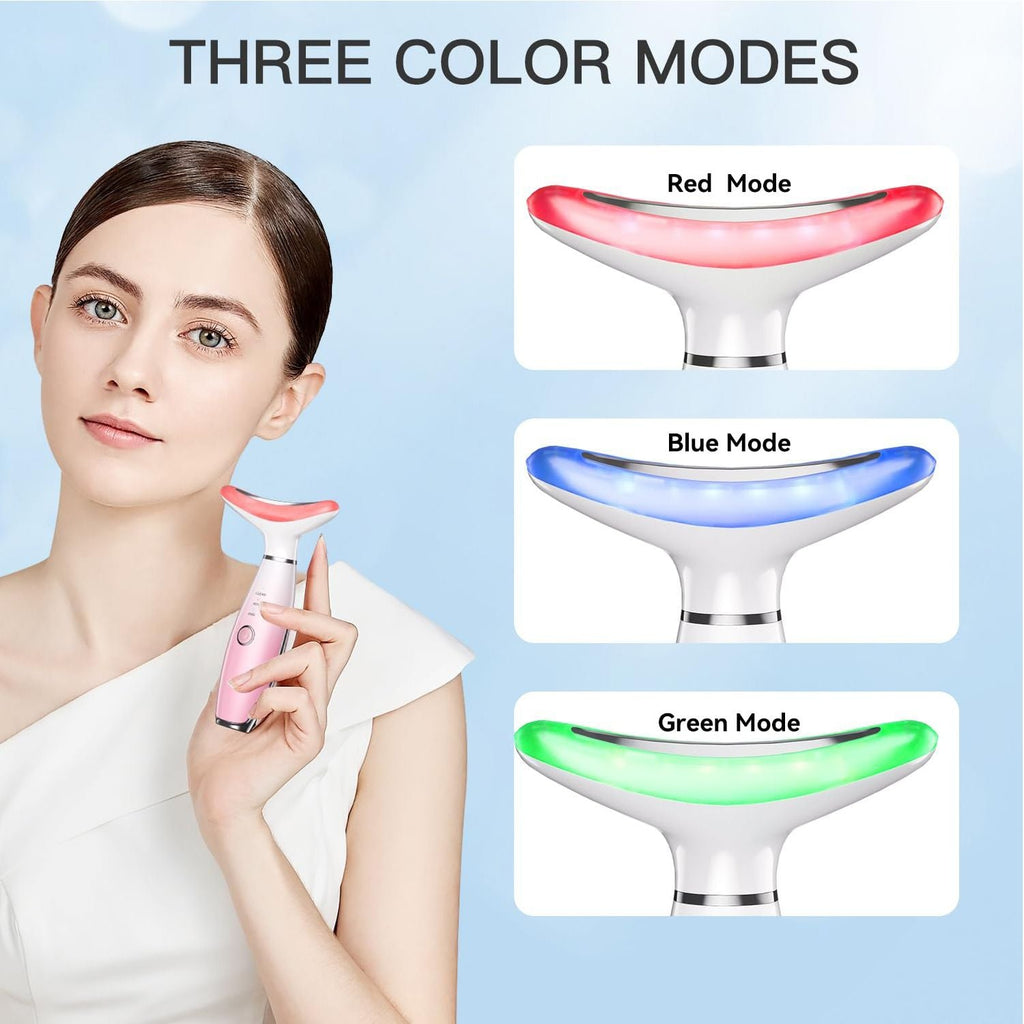 Neck Face Massager, Skin Care Face Massage Tool, 3-in-1 Facial Massager, Face Sculpting Tool with Thermals, Vibration (Pink)