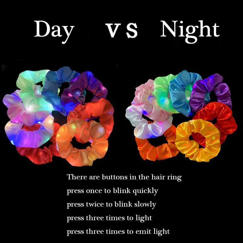 New Arrival Girls LED Luminous Scrunchies Hairband Ponytail Holder Headwear Elastic Hair Bands Solid Color Hair Accessories Ponytail Holder Accessories for Women And Girls