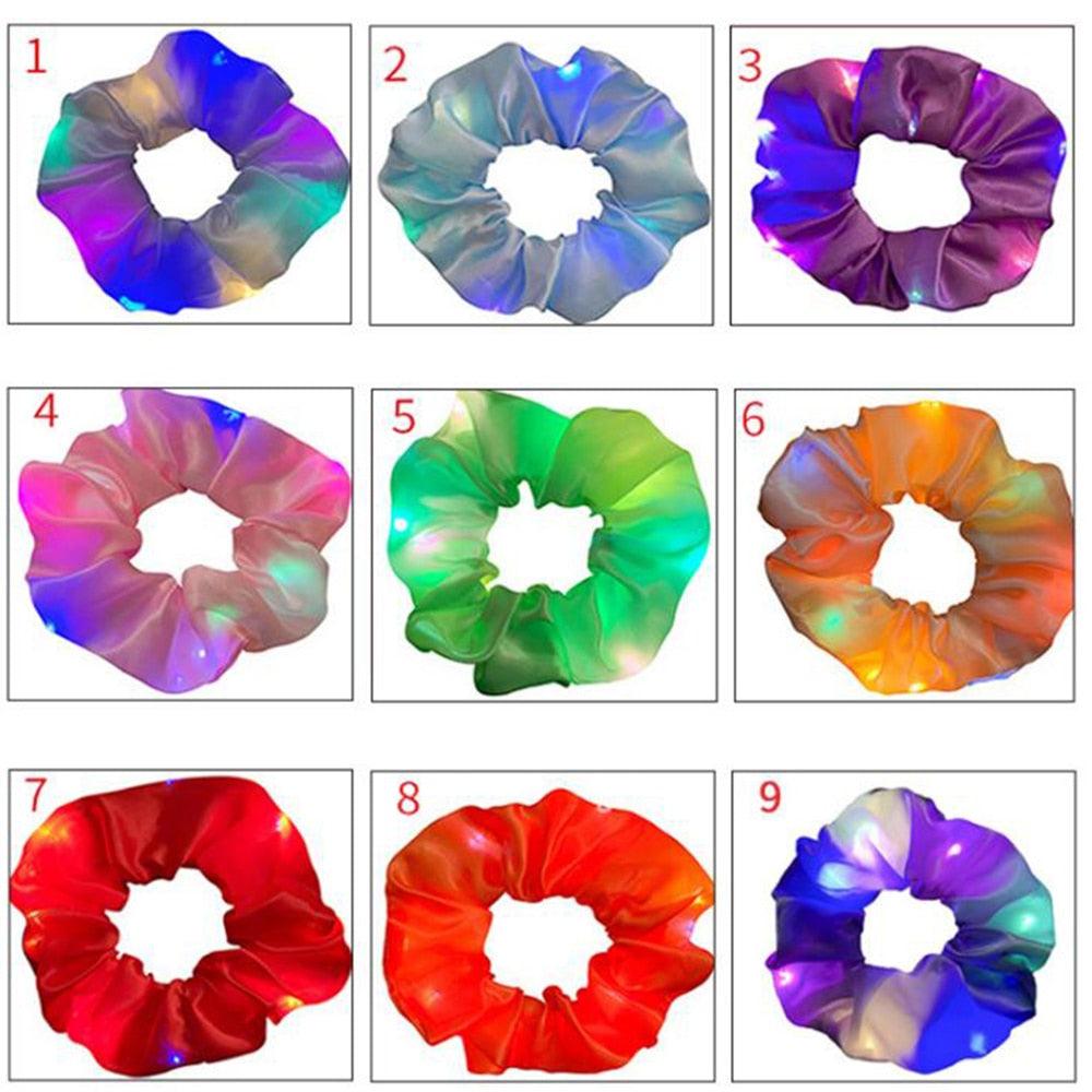 New Arrival Girls LED Luminous Scrunchies Hairband Ponytail Holder Headwear Elastic Hair Bands Solid Color Hair Accessories Ponytail Holder Accessories for Women And Girls